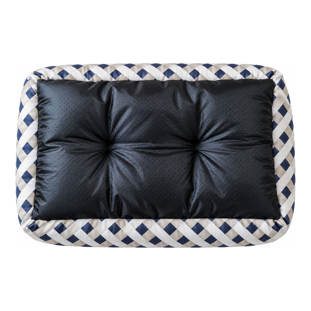 WAFA rectangular pet bed, navy basket-weave pattern, anti-slip bottom